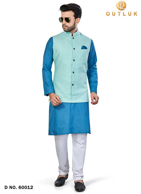 Sky Blue Outluk Vol 60 New Festive Wear Kurta Pajama With Jacket Mens Collection 60012